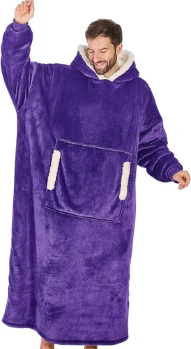 Vista 41 de yescool - Cobija con capucha, sudadera de franela de forro polar sherpa para adultos, mujeres y hombres, talla única