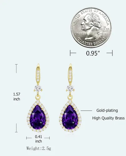Vista 3 de Aretes colgantes de diamantes para mujer, chapados en plataoro, con diamantes de imitación, juego de aretes de lágrima colgantes, piedra natal