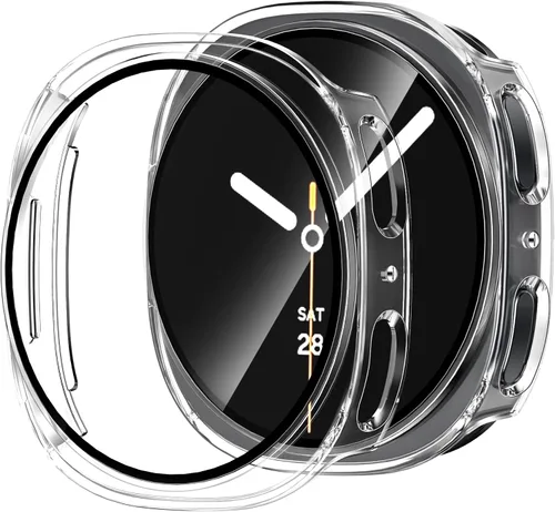 Vista 2 de Smiling Paquete de 2 fundas compatibles con Samsung Galaxy Watch 8 de 1.811 in con protector de pantalla de vidrio templado integrado, carcasa