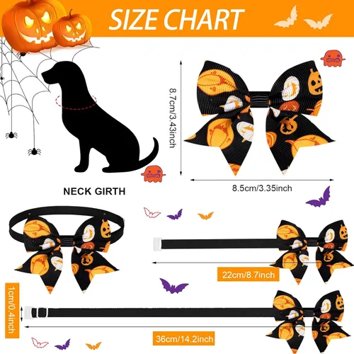Vista 2 de Maitys 40 corbatines de Halloween para perros y gatos, collares básicos de corbatín para cachorros, accesorios para el cuello de gatito, accesorios