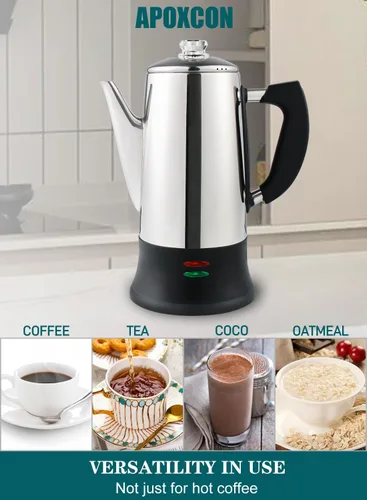 Vista 6 de APOXCON Cafetera eléctrica de acero inoxidable con dos pomos de progreso de cerveza transparentes resistentes al calor, aspecto clásico, mantiene