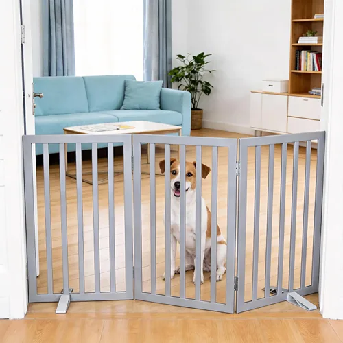 Vista 24 de Puerta para perros para interiores, valla independiente para perros, para la casa, puertas, pasillos o escaleras, puerta para mascotas plegable