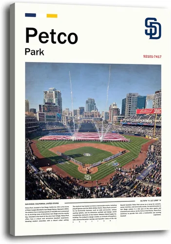 Vista 9 de Póster del estadio PetcoPark (lienzo de 17 pulgadas de largo x 11 pulgadas de ancho) de San Diego Ballpark para pared, póster deportivo retro