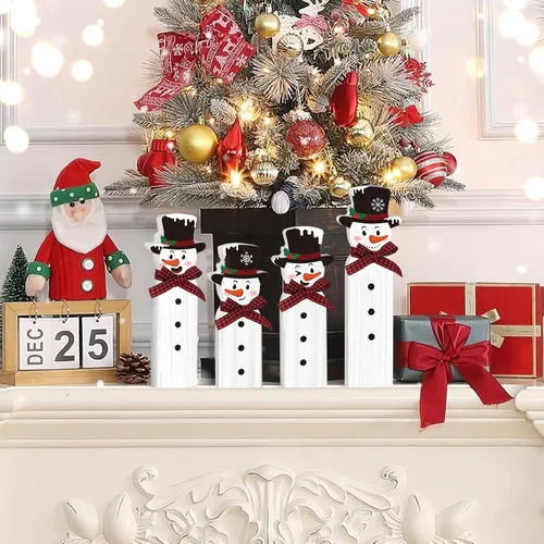 Vista 6 de Decoración de muñeco de nieve de Navidad, letrero de mesa de muñeco de nieve de madera, decoración de bandeja escalonada de invierno para decoración