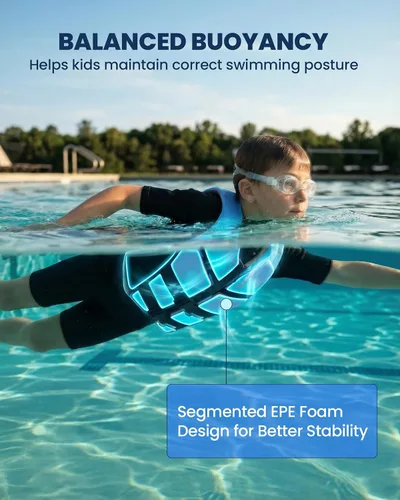Vista 4 de Owntop Chaleco de natación para niños jóvenes Ligero y de secado rápido Hebillas ajustables y cremallera Kayak, entrenamiento de natación
