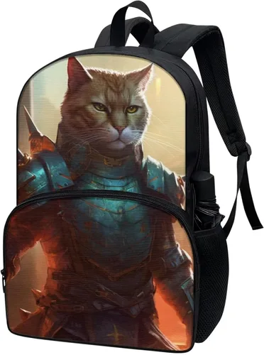Vista 2 de AmzPrint Mochila de panda para niños y niñas, mochila escolar para escuela primaria y secundaria, regalo de regreso a la escuela, Soldado gato