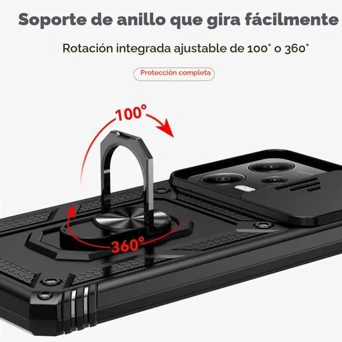 Vista 5 de Funda para Redmi Note 12 Pro, Poco X5 Pro 22101320G con protector de pantalla de vidrio templado y cubierta de cámara deslizante, anillo magnético