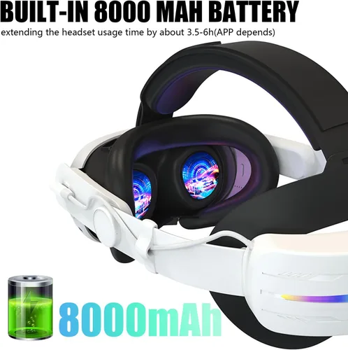 Vista 8 de AZURAOKEY Head Strap Battery Pack for Meta Quest 3, Replacement Elite Strap 8000mAh Enhanced Comfort and Extended Gaming Time with RGB Light for