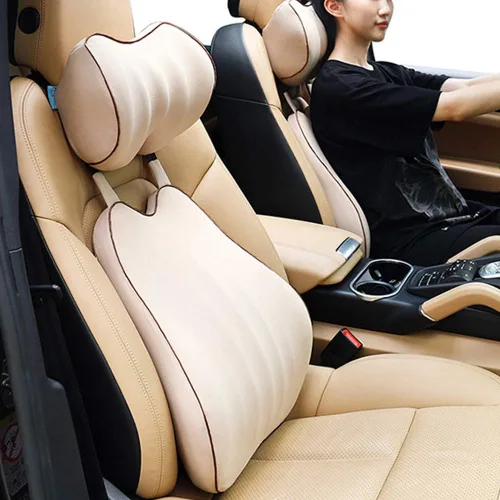 Vista 3 de Cojín de apoyo lumbar de coche y reposacabezas para el cuello, cojín de espuma viscoelástica, ajuste universal, asiento de automóvil principal