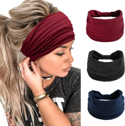 Vista 18 de K-Elewon Paquete de 3 diademas elásticas anchas para mujer, bandas para el cabello para yoga, deportes
