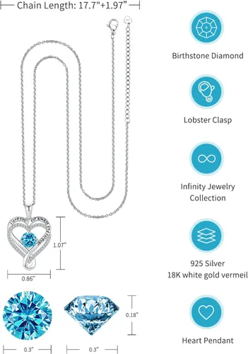 Vista 4 de Jewelry for Women Wife Infinity Heart Birthstone I Love You Necklace S925 Anniversary Women Necklaces for Her Wife Birthday Gift Ideas, Birthday