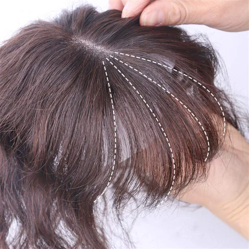 Vista 4 de RemeeHi Postizo rizado hecho a mano con clip y extensión de flequillo de aire, cabello humano Remy, 7 x 10, marrón oscuro, 7.1 in