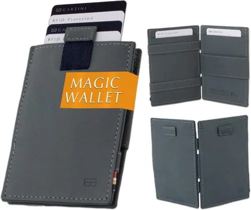 Vista 19 de GARZINI Cartera mágica con tirador, cartera minimalista con tarjetero RFID, cartera de cuero para 12 tarjetas, 07 Negro cepillado, Minimalista
