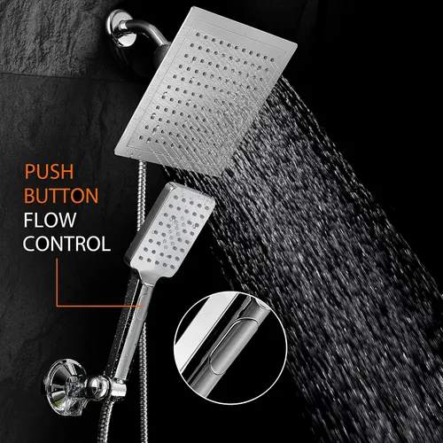 Vista 2 de Dream Spa Cabezal de ducha cuadrado de 9 pulgadas / combo de mano para hotel Spa. Práctico control de flujo de botón para una fácil operación