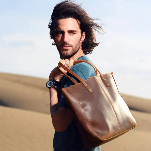 Vista 2 de Bolso de hombro de cuero completo para mujer, bolso grande de trabajo para hombres y mujeres, bolso de hombro de negocios, bolso vintage marrón