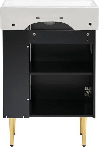 Vista 9 de LUMISOL Mueble de baño pequeño de 21.6 pulgadas con fregadero, tocador de baño estrecho con una puerta y almacenamiento lateral derecho, armario