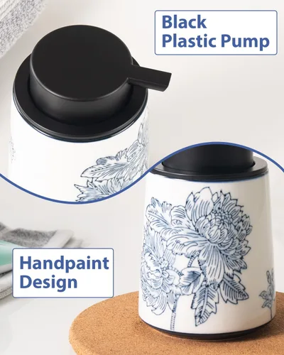 Vista 5 de Dispensador de jabón de manos para baño, dispensador de loción de cerámica, accesorios de baño chinoiserie, flores y ramas azules y blancas
