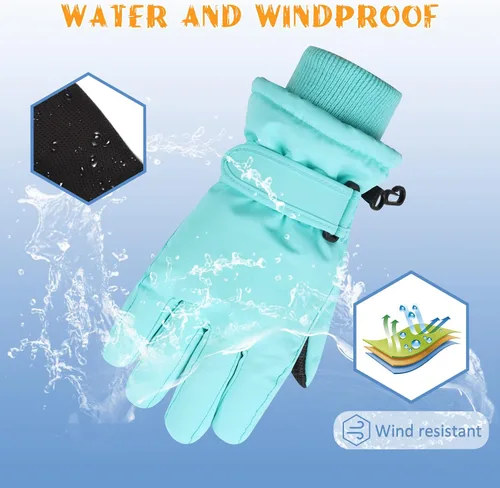 Vista 3 de JANGANNSA Guantes de esquí de invierno para niños y niñas, guantes de nieve para clima frío, guantes de esquí y snowboard impermeables con forro