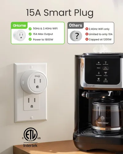 Vista 3 de GHome Smart Enchufe inteligente WiFi 5G 15A compatible con Alexa y Google Home, temporizador de salida, temporizador de salida WiFi para el hogar