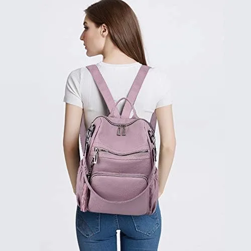 Vista 2 de UTO Mochila de cuero vegano para mujer, diseño de moda, convertible con borla, para viajes, con borla