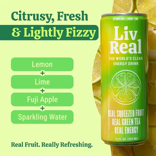 Vista 4 de LivReal Clean Energy Drink – Té Verde Orgánico Cafeína 125mg + L-Teanina 100mg – Fruta Real, Sin Edulcorantes ni Saborizantes – Vitamina C