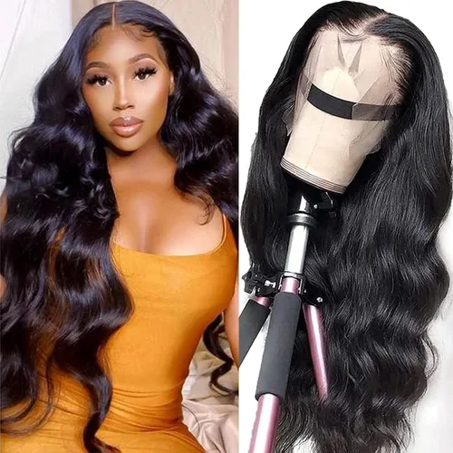 Vista 16 de Haha - Pelucas de cabello humano ondulado con encaje frontal para mujer negra, 150 % de densidad, cabello humano Remy virgen brasileño, pelucas