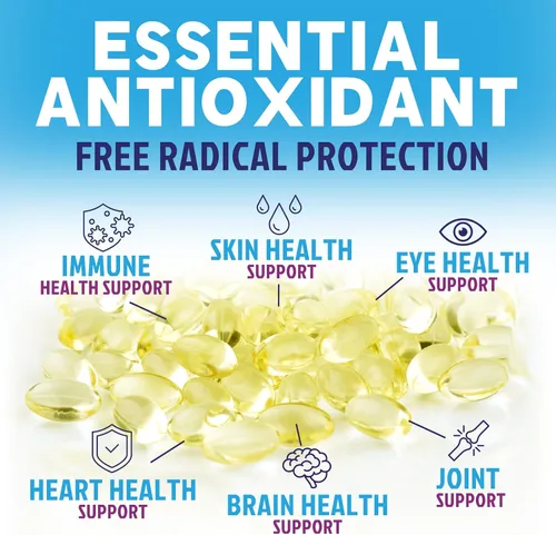 Vista 5 de Vitamina E 180 mg por porción cápsulas blandas – Vitamina E DL-Alfa, suplemento dietético rico en antioxidantes para la piel, el corazón y el apoyo