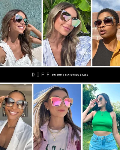 Vista 3 de DIFF Grace Cat Eye - Gafas de sol de metal para mujer, ligeras, de gran tamaño, protección UV400