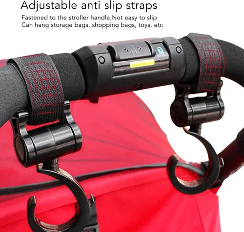 Vista 4 de 4 ganchos para cochecito de bebé, ganchos multifuncionales para colgar bolsas de compras, mochila, clips de gancho universales giratorios de 360°