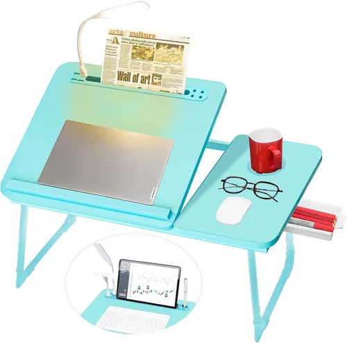 Vista 7 de CloudTrip Plus XL - Escritorio ajustable para laptop con luz, puerto USB, soporte para iPad, almacenamiento de cajón, escritorio ajustable más