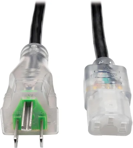 Vista 11 de Tripp Lite Cable de alimentación médico hospitalario, 13A, 16AWG, 5-15P a C13, transparente, 15 pies (P006-015-HG13CL), negro