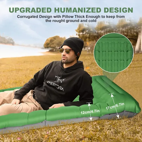 Vista 2 de Colchoneta de dormir para acampar con almohada: colchón de aire autoinflable ultraligero extra grueso de 4.7 pulgadas, tapete inflable ligero