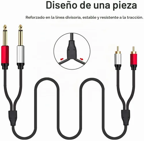 Vista 5 de 2 cables de 0.250 in a 2RCA, doble conector estéreo TS macho de 1/4 pulgadas a 2 RCA macho adaptador divisor de cable de audio estéreo