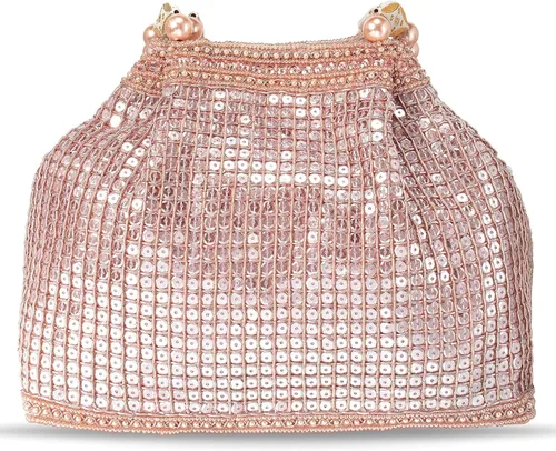 Vista 6 de Aheli Bolsos indios Potli para mujer bolso de noche embrague étnico novia monedero con cordón