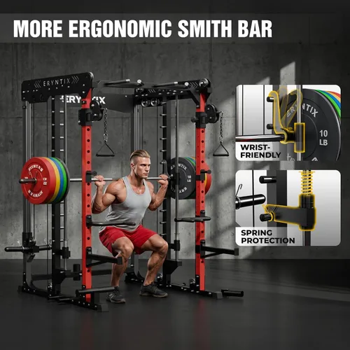 Vista 5 de Smith Machine, 2600 LBS Capacity Power Rack for Home Gym Garage, All-in-One Power Cage with Cable Crossover, Heavy-Duty Squat Rack, 84'' Home Gym