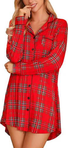 Vista 113 de Samring Camisón de pijama para mujer, manga corta/larga, con botones, camisón para dormir, camisón para novio, talla XXL