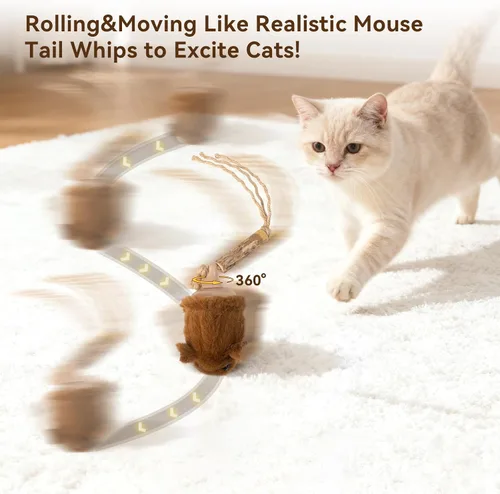 Vista 2 de Migipaws MigiMouse - Juguete interactivo para gatos con giro de 360° con cola meneante para gatos de interior, sensor de movimiento inteligente