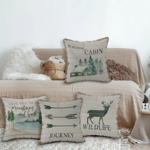 Vista 2 de (RB) SiuSue - Juego de 4 almohadas decorativas de cabaña, fundas de almohada rústicas de granja de 18 x 18 pulgadas, decoración de cabaña