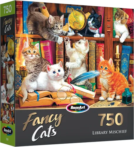 Vista 8 de RoseArt - Fancy Cats - Lecciones de la tarde - Rompecabezas de 750 piezas para adultos