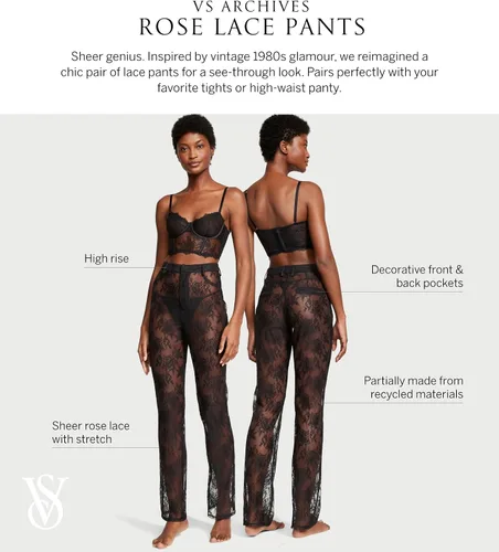 Vista 4 de Victoria's Secret VS Archives Pantalones de encaje rosa, lencería de mujer (XS-XL)