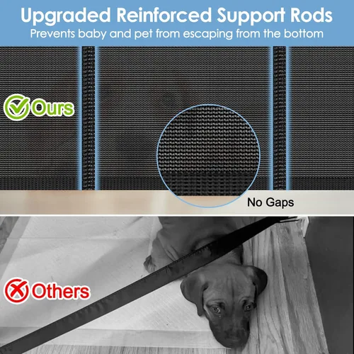 Vista 3 de Puertas retráctiles reforzadas para bebés con varillas de soporte, se extienden hasta 55" de ancho, puerta retráctil para perros para entradas