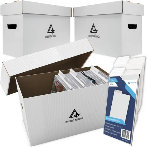 Vista 11 de Caja de almacenamiento de cómics cortos premium (paquete de 3 - blanco). Caja/gabinete de cartón grueso para cómics. Contenedor de libros de cómics