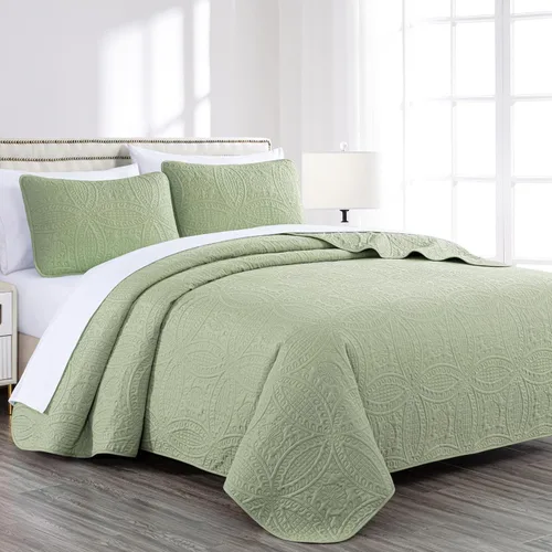 Vista 27 de Chezmoi Collection Austin - Juego de colcha tamaño matrimonial/doble, colcha de microfibra ligera acolchada Pinsonic de 3 piezas, color azul grisáceo
