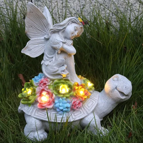 Vista 8 de Sharita Figura de ángeles rezando, estatuas solares de ángel de jardín, escultura de ángel arrodillado impermeable, adorno de decoración al aire