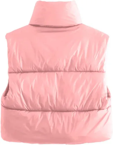 Vista 3 de FindThy Chaleco corto acolchado con cordón para mujer, con cremallera completa, reversible, chaleco de invierno