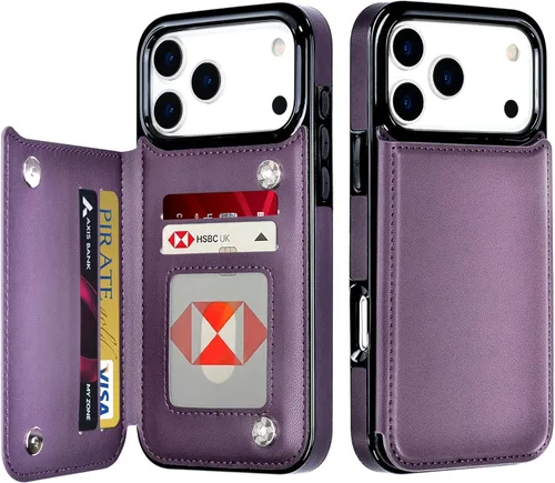 Vista 18 de Bizzib Funda tipo cartera para iPhone 17e con tarjetero, piel sintética de alta calidad, ranuras para tarjetas, protección contra caídas, a prueba