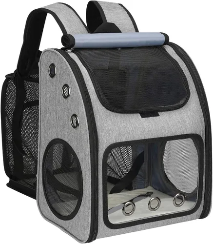 Vista 8 de Mochila transportadora para gatos, mochila expandible para gatos y mascotas pequeñas, diseño transpirable súper ventilado, mochila de viaje portátil