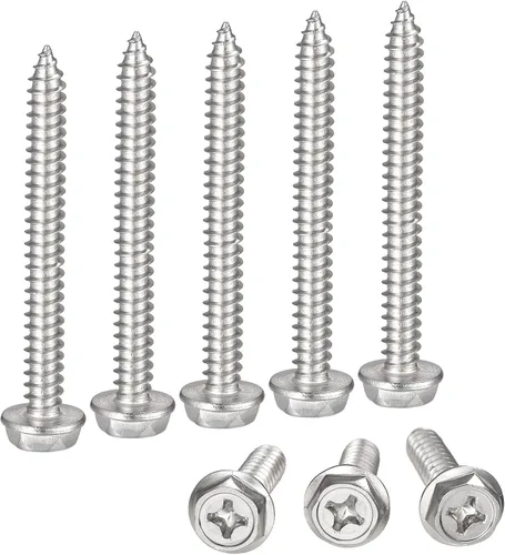 Vista 14 de uxcell Phillips - Tornillos autorroscantes para arandela hexagonal, M4 x 0.472 in, acero inoxidable 304, brida hexagonal, 25 piezas