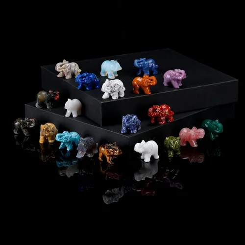 Vista 6 de Figuras de elefante con piedras preciosas de jade blanco, 1 unidad, figuras de elefante pequeño, estatuas de animales de cristal curativo talladas a