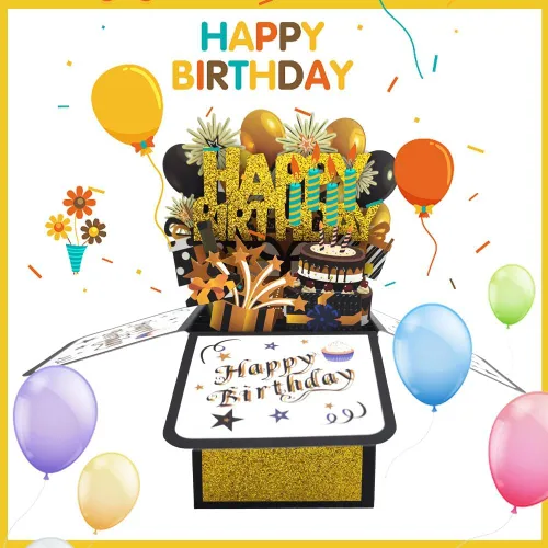 Vista 6 de Tarjeta desplegable de feliz cumpleaños para mujeres y hombres, divertida caja de felicitación 3D de cumpleaños con sobres, etiqueta de notas